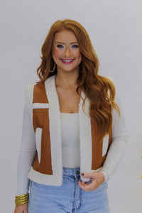 Portland Leather Teddy Vest- Camel