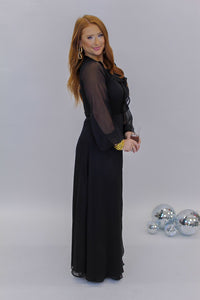 Lost in Love Ruffle Tie Waist Maxi Wrap Dress- Black