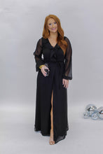 Load image into Gallery viewer, Lost in Love Ruffle Tie Waist Maxi Wrap Dress- Black
