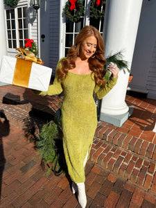 Beckett Fuzzy Knit Midi Dress- Matcha