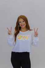 Load image into Gallery viewer, “Groovy” Long Sleeve Crop - White
