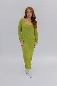 Beckett Fuzzy Knit Midi Dress- Matcha