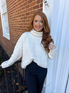 In the Stars Rhinestone Turtleneck- Ivory