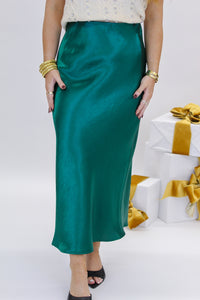 Becca Satin Midi Skirt-Emerald