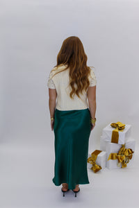 Becca Satin Midi Skirt-Emerald