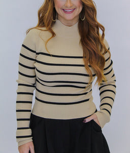 Chandler Striped Cropped Mock Neck Sweater