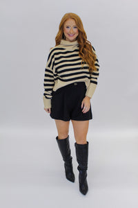 Lindsey Striped Turtleneck Sweater-Taupe