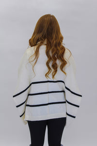 Reyes Striped Turtle Neck Oversized Sweater- Off White