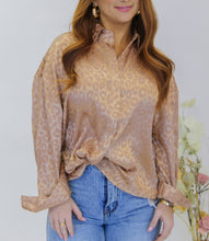 Load image into Gallery viewer, Leopard Jacquard Satin Button Up- Gold
