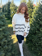 Load image into Gallery viewer, Reyes Striped Turtle Neck Oversized Sweater- Off White
