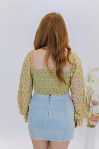 Daisy Field Smocked Top- Lime/Orange