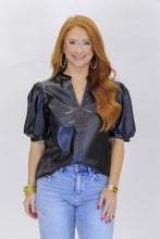 Load image into Gallery viewer, Stacy Puff Sleeve Faux Leather Top-Black
