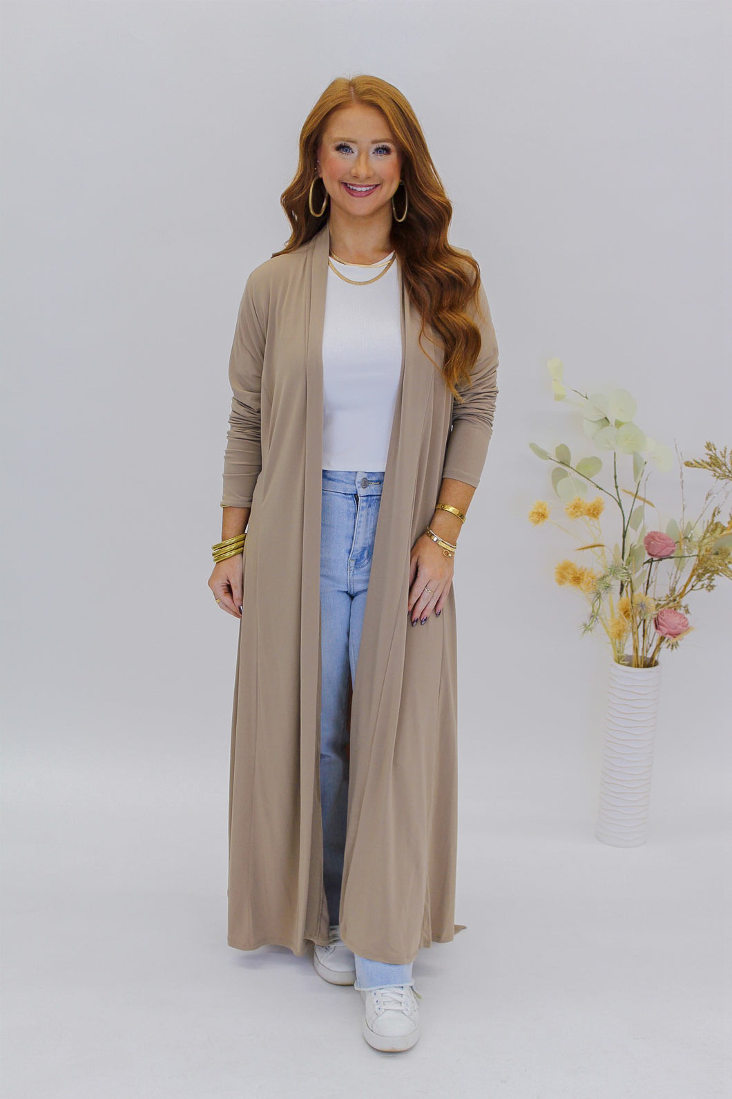 Mari Long Belted Cardigan - Taupe