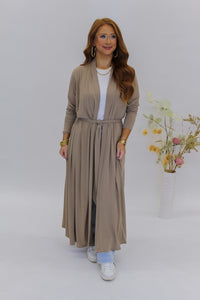 Mari Long Belted Cardigan - Taupe