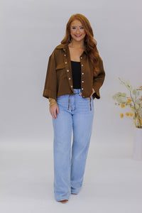 Iris Satin Collar Top/ Jacket- Brown