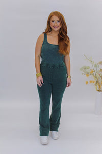 Cool Girl Washed Flare Pants Set- Green