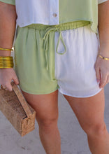 Load image into Gallery viewer, Key Lime Contrast Shorts- Sage/White
