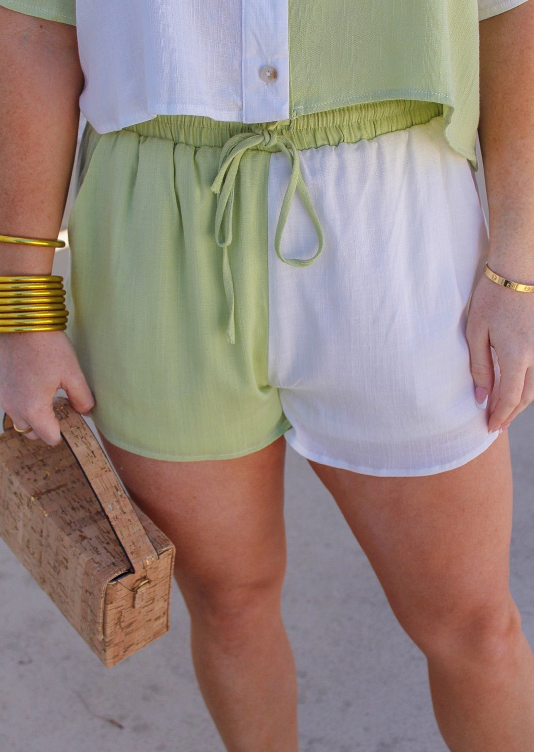 Key Lime Contrast Shorts- Sage/White