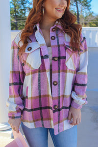 Pink Plaid Button Down Jacket