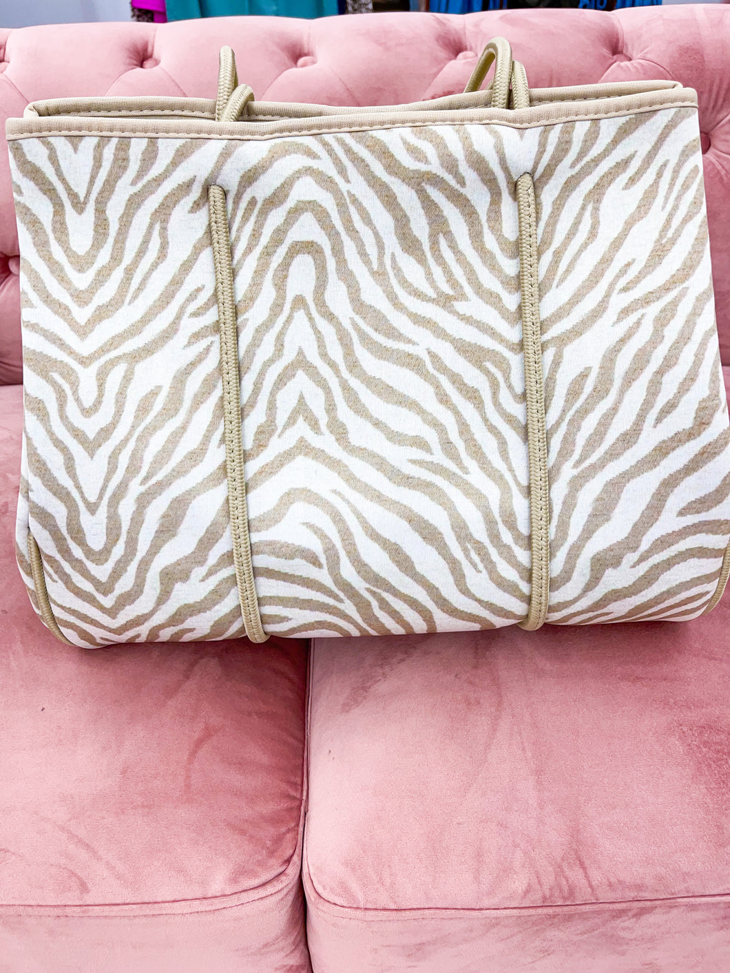 Neoprene Tote- Tan Zebra