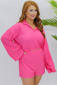 Breezing In Collar Set Top- Pink