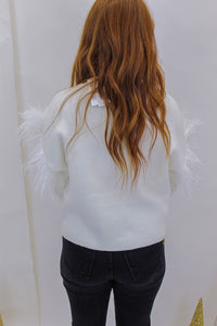 Angel Feather Trim Sweater- White