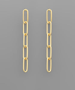 Brass Oval Chain Drop Earrings