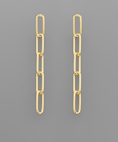 Brass Oval Chain Drop Earrings