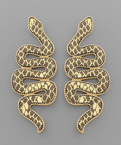 Metallic Leather Snake Earrings