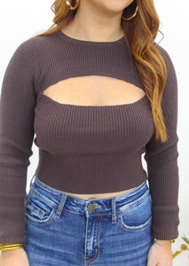 Be My Comfort Ribbed Crop Top- Brown