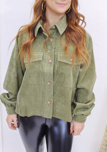 Cassie Corduroy Button Down Jacket- Olive