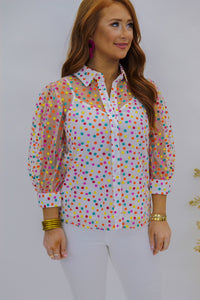 Confetti Mesh Button Up- White