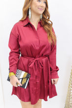 Load image into Gallery viewer, Raise A Glass Tiered Belt Dress- Burgundy
