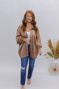 True Radiance Oversized Button Up- Brown