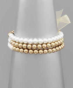 3 Row Pearl & Ball Bracelet