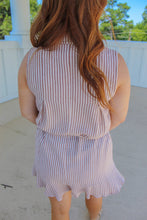 Load image into Gallery viewer, Brady Sleeveless Pleat Detail Stripe Romper- Brown/White
