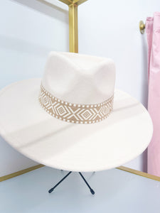 Boho Stripe Pattern Hat- Ivory