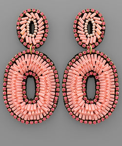 Bugle Bead Oval Earrings