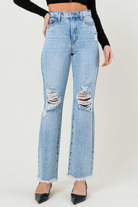 Chloe Distressed Wide Jeans- Light Wash