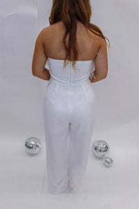 All About Love Feathered Jumpsuit- White