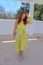 Load image into Gallery viewer, Karson One Shoulder Ruffle Midi Dress- Lime
