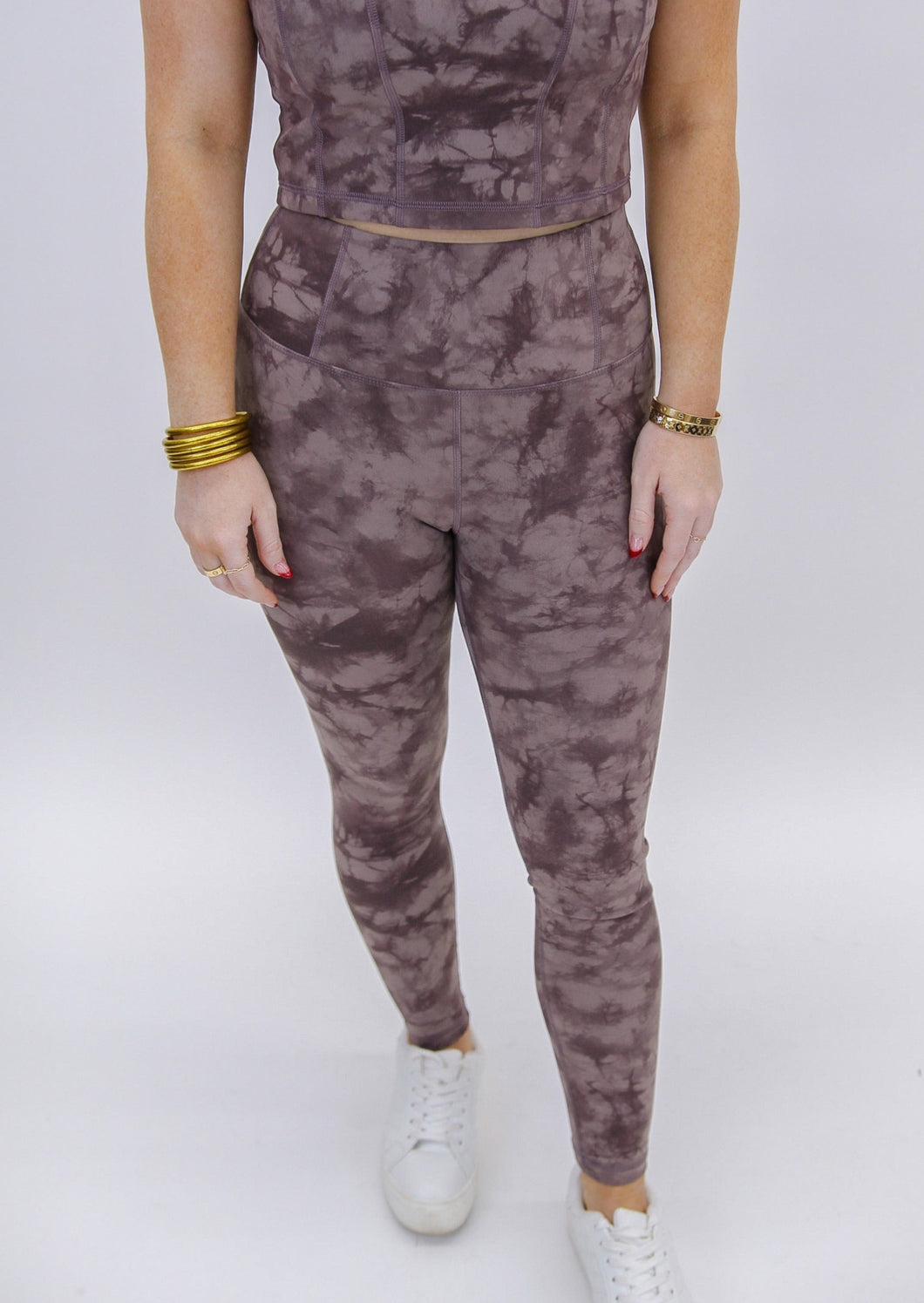 Tie-Dye High-Waisted Active Leggings-Bark