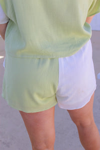 Key Lime Contrast Shorts- Sage/White