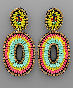 Bugle Bead Oval Earrings