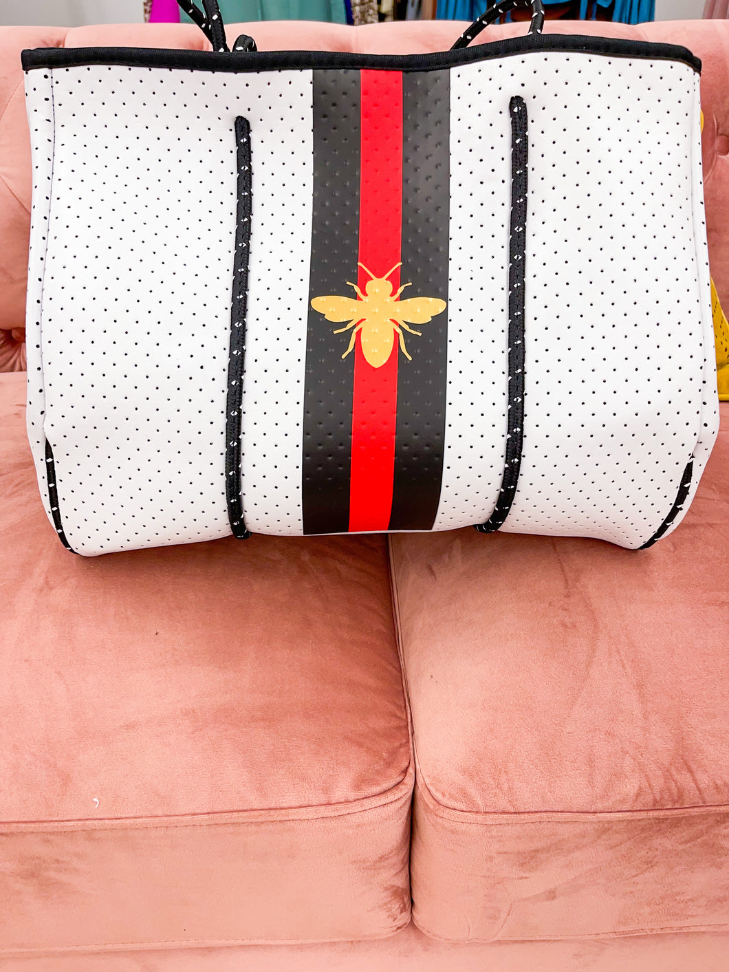 Neoprene Tote- White Bee