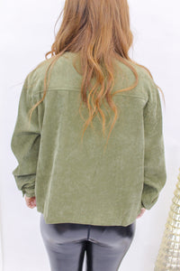 Cassie Corduroy Button Down Jacket- Olive