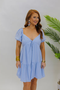 Make You Blush Mini Dress- Blue