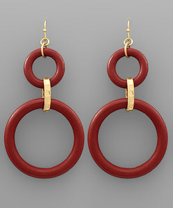 Color 2 Wood Circle Drop Earrings