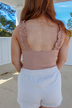 Load image into Gallery viewer, Fallon Ribbed Ruffled Strap Bodysuit- Dusty Peach
