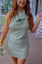 Load image into Gallery viewer, Light Up The Night Halter Satin Dress- Light Green
